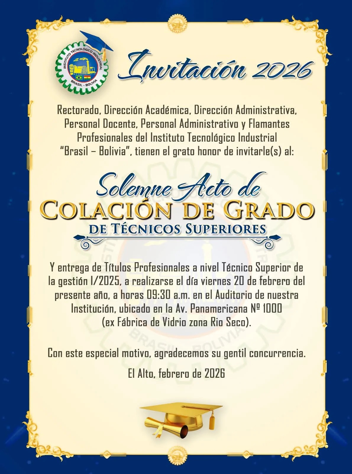 Portada de la invitación al acto de graduación 2026