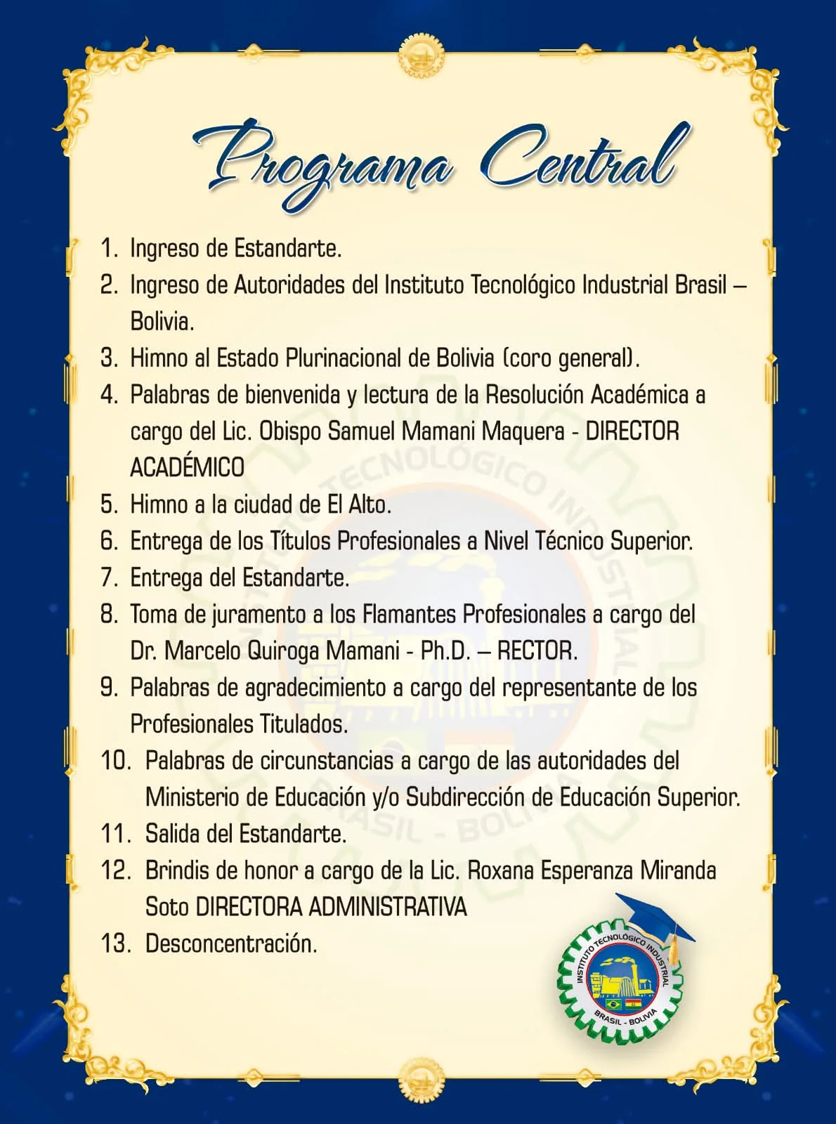 Programa central de la ceremonia